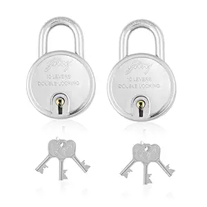 Godrej Locking Solutions and Systems Round Padlock with 10 Levers and 3 Keys (Pack of 2), Silver (8150-pack2)