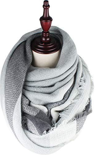 VIVIAN & VINCENT Women's Plaid Blanket Winter Scarf Warm Wrap Oversized Shawl Cape Grey White - Thumbnail 2