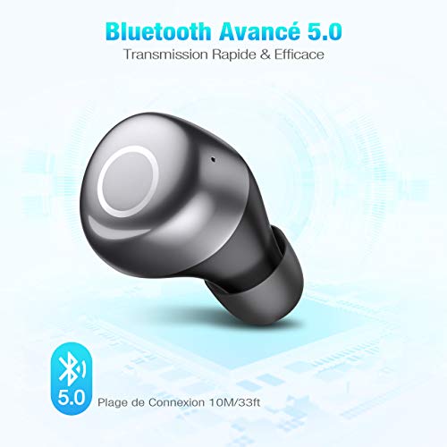 POWERADD Ecouteur Bluetooth 5.0 TWS - 3000mAh Son Stéréo 3D Etanche IPX7 Contrôle Tactile avec Etui de Charge et Indicateur LED Casque Rechargable sans Fil pour Sport