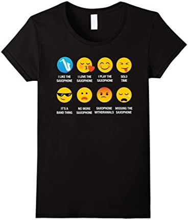 Womens I Love The Saxophone Emojis Emoticon Funny Band Nerd T-Shirt Small Black