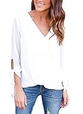 Sidefeel Women Casual Loose Fit V Neck Chiffon Blouse Shirt Medium White