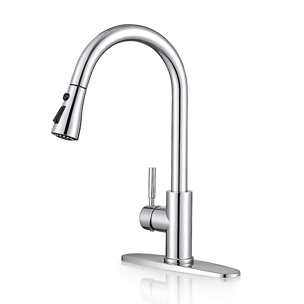 WEWE Pull Down Kitchen Faucet with Sprayer Low Lead Commercial Modern Stainless Steel rv Farmhouse Kitchen Faucet Single Handle Polished Chrome Image