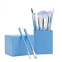 amoore 8 pcs Makeup Brush Set with Makeup Brushes Holder Foundation Brush Powder Brush for Blush Eyeshadow Eyelash Eyebrow and Lip (8 Pcs, Lake Blue)