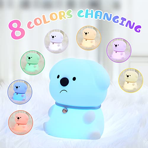 Cute Night Lights for Kids Room, Silicone Animal Lamp for Toddler Girls Boys Bedroom, Portable Touch Night Light, Christmas Gifts for Toddler, Baby Puppy Led Light with Rechargeable Color Changing