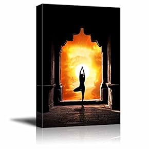 Canvas Prints Wall Art - Bikram Yoga in a Temple Window Overlooking The Setting Sun | Modern Wall Decor/Home Decoration Stretched Gallery Canvas Wrap Giclee Print. Ready to Hang - 12" x 18"