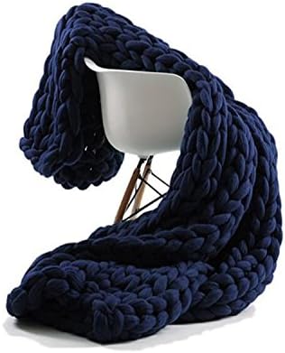 OUYAJI Ultra-coarse and Large Knitted Throw Chunky Sofa Blanket Pure Hand-woven Pet Bed Chair Yoga Mat Rug navy 10