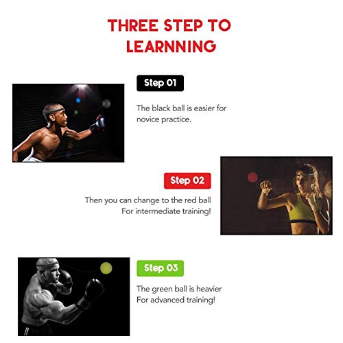 Boxing Reflex Ball Boxing Fight Ball Training Ball 3 Difficulty Levels Punching Reaction Ball with Headband,2 Hand Wraps,Strings,For Fitness Improving Speed Reaction and Hand Eye Coordination Training