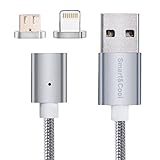Smart&Cool Gen4 Nylon Braided Two-Mode Magnetic Charging & Data Transfer Cable Compatible with Phones and Tablets with Micro-USB and i-Product Interface(5ft-Silver)