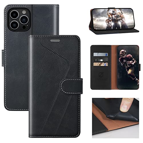 CIVICASE for iPhone 12 Pro Max Wallet Case,Leather Flip Case [RFID Blocking] Credit Card Holder Folio Magnetic Stand TPU Shockproof Cover Color Matching for iPhone 12 Pro Max (6.7") Black