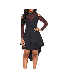 Lrady vestido de noche de malla transparente para dama, talla grande, peplum alto y bajo, vestido de fiesta