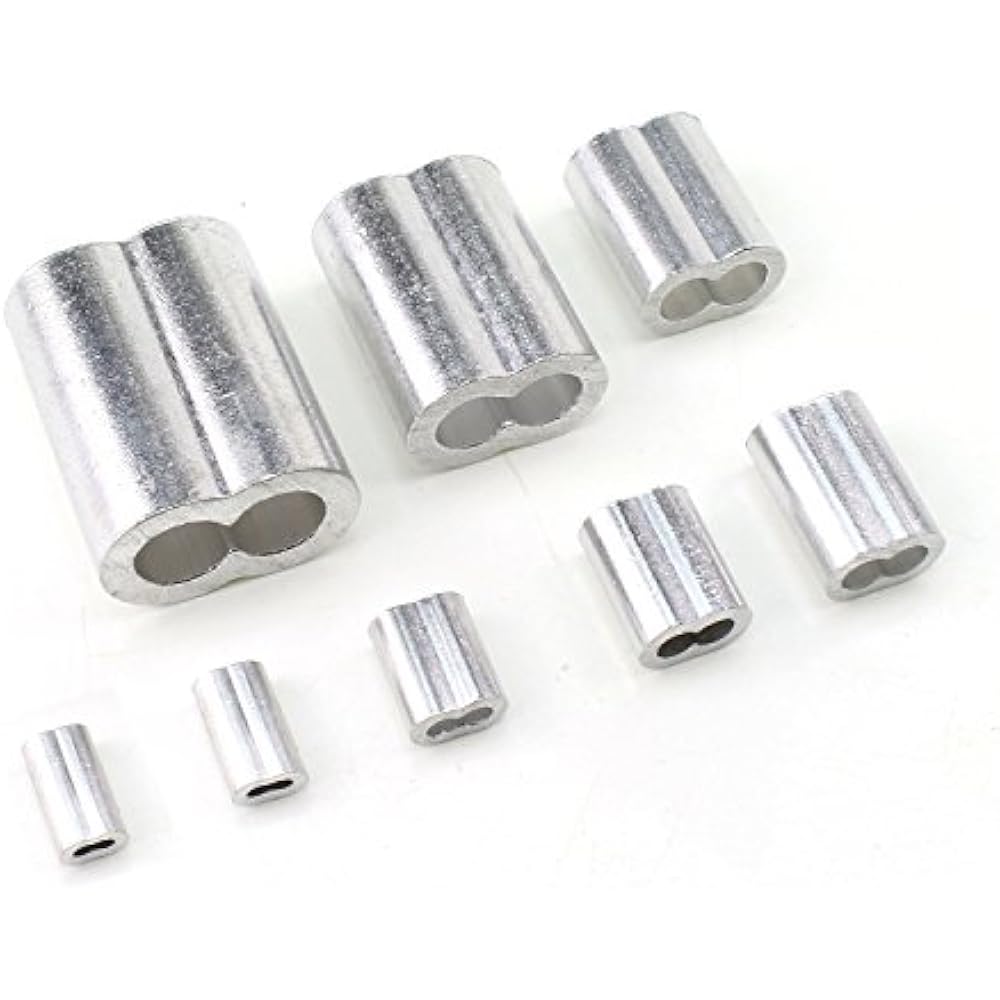 300 Pieces Wire Rope Sleeves 8 Sizes Aluminum Crimping Loop Assortment