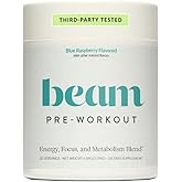 Beam Pre Workout Powder for Energy, Focus & Endurance – Natural Caffeine from PurCaf, Cognizin, Electrolytes, L-Citrulline, Beta-Alanine, L-Theanine – No Crash, Jitter-Free, 20 Servings