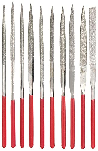 Mesee 10 Pieces Mini Diamond Needle File Set 150 Grit Micro Round Needle File Triangular Square Flat Riffler File Precision Hand Tool Kit for Metal Wood Ceramic Jewelry Carving, 100mm x 2mm