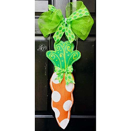 Polka Dot Carrot Burlap Door Hanger Easter Carrot Burlap
