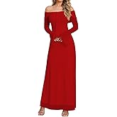 VKIHOC Off Shoulder Long Sleeve Maxi Dress Bodycon Tie Party Formal Wedding Guest Dresses for Women 2026