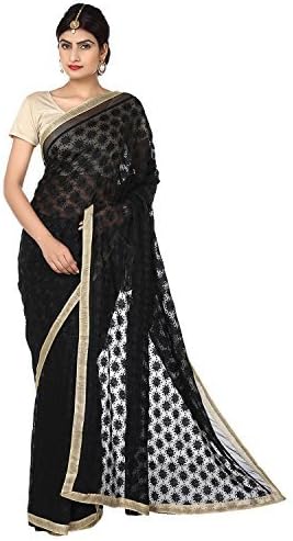 Ethnic Bliss Lifestyles Phulkari Black Chiffon Selfwork Embroidery Saree