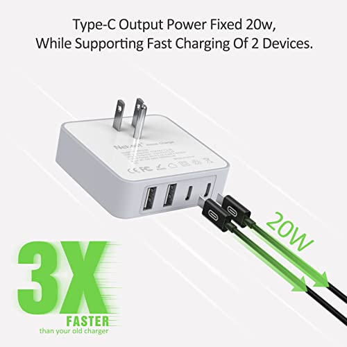 Nekmit USB C Charger, 52W 4Port Thin Flat Fast Wall Charger with 6.6FT