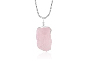 Natural Raw Morganite Pendant Necklace, Stone Rough Crystal Dainty Gemstone For Women Chakra Healing Crystals, Birthstone, Si