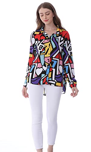 Dressy Blouses for Women Fashion, Casual Long Sleeve Button Down Shirts Tops(Mix Colors,Small)