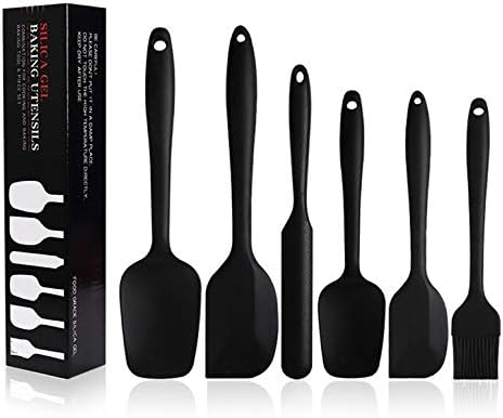 6 Pcs Silicone Pastry Spatula Set Non-Stick Rubber Spatula Heat-Resistant Spatula Kitchen Utensils Kit for Baking - Black