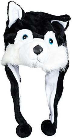 Animal Head Super Soft Plush Childrens Hat - Black Husky