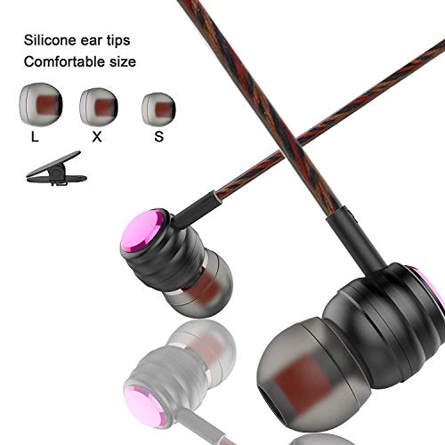 Wired Headphones, BYZ Earbuds with Mic, Stereo Wired Earphones, Tangle Free Cable, Ergonomic Design, 3.5mm Jack, Black+Red
