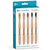 Natural Bamboo Toothbrushes (5pk) - Zero Waist Oral Care - Wooden Toothbrush - Organic, Vegan, Eco-Friendly and Biodegradable (Regular)