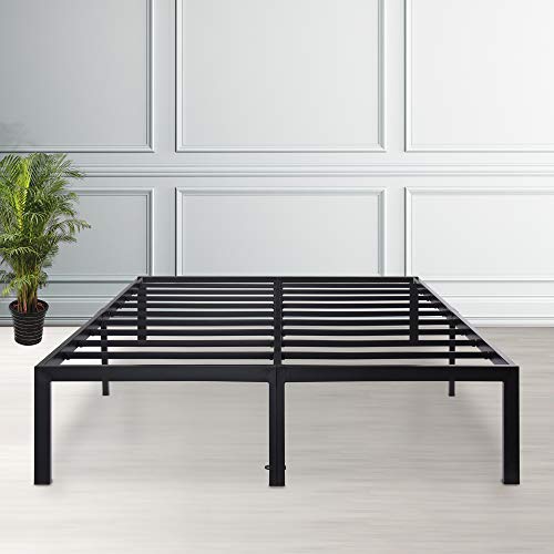 PrimaSleep PR14BF04Q-1 14 inch Dura Metal Steel Slate Bed Frame/Noise Free, Queen, Black