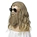 QACCF Long Curly Golden Brown Wig and Mustache Costume Halloween Mens Wig