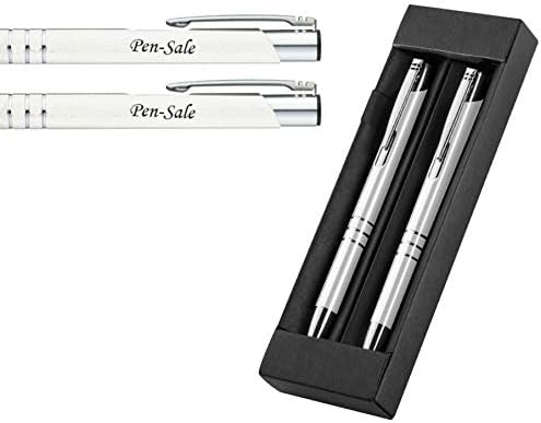 Personalised Engraved Luxury Pen & Pencil Set Gift Boxed + Black Refill (White)