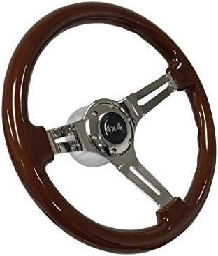 Volante Sport Wood 6-Bolt Mahogany Finish Steering Wheel 4x4 Kit compatible with 1974-1995 Chevy Pick Up Truck 74-94 & Jeep 76-95