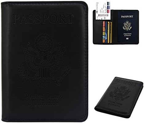 Passport Holder Cover Wallet RFID Blocking Leather Card Case Travel Document Organizer Valentines Anniversary Birthday Gifts For Him（black）