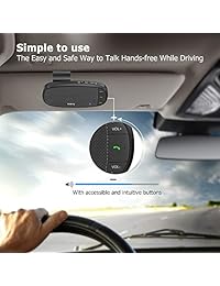 Nulaxy - Altavoz Bluetooth para coche con manos libres, compatible con Siri Google Assistant, encendido automático de movimiento, 2 teléfonos simultáneamente, altavoz inalámbrico para coche con clip para visera