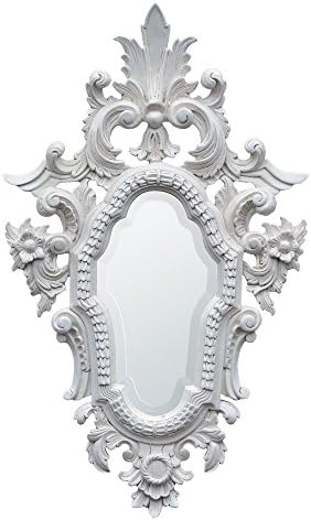 French Rococo Hand Carved Wooden Antique White Decorative Wall Mirror