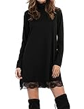 Leadingstar Women Scoop/Turtleneck Long Sleeve Irregular Lace Splice Shirt Dress