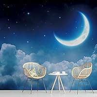 Wall Mural Stars and Moon in Night Sky Removable Self-Adhesive Wallpaper Wall Decoration for Bedroom Living Room - 66x96 inches