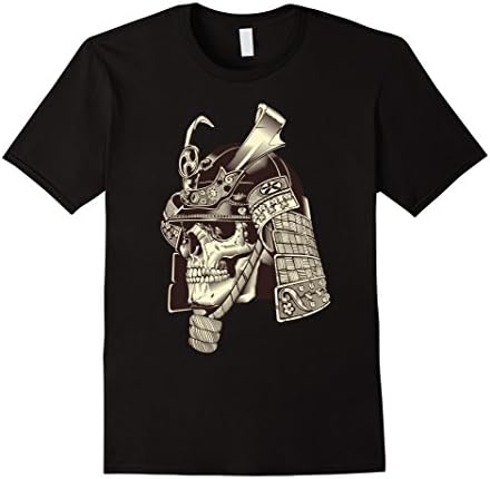 Mens Japanese Samurai Skeleton Skull Warrior in Helmet T-Shirt Large Black