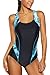 BeautyIn Women's One Piece Swimsuits Boyleg Sports Swimwear, Blue, 2XL