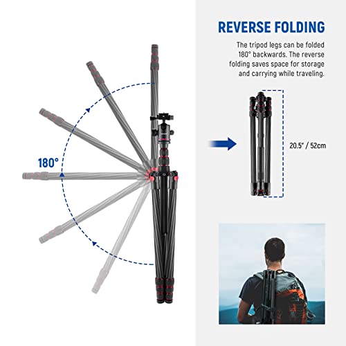 NEEWER Upgraded 80.7” Carbon Fiber Camera Tripod Monopod with Telescopic 2 Section Center Axes, 360° Ball Head,1/4” Arca Type QR Plate, Travel Tripod for DSLR Panoramic Shot, Max. Load 26.5lb, N55CR