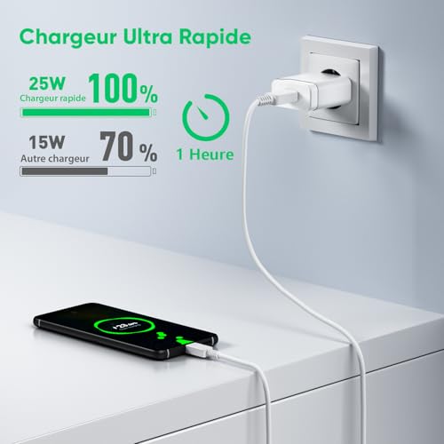 25W Type C Fast Charge Charger Compatible with Samsung Galaxy A15 A16 A17 A54 A55 A56 A35 A36 A25, S24 S23 A22 S22 S21 S20 FE Mobile Phone USB-C Plug Power Adapter with Cable 1.5 m