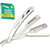 Equinox Professional Straight Edge Razor with 100 Single Edge Derby Blades - Close Shaving Men's Manual Shaver Safety