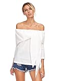 SheIn Women's Off Shoulder Foldover Tie Front Tunic Top Blouse