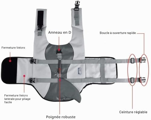 Dog Flotation Vest - Adjustable Life Vest with Handle - Pet Life Jacket (Grey, S)