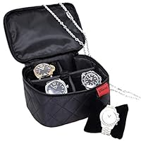 JekLoui 4 Slot Watch Organizer Travel Case with Soft Padded Outer Layer Suitable for Big Watches & Bracelets, Premium Quilted Portable Protective Watch & Jewelry Storage Bag