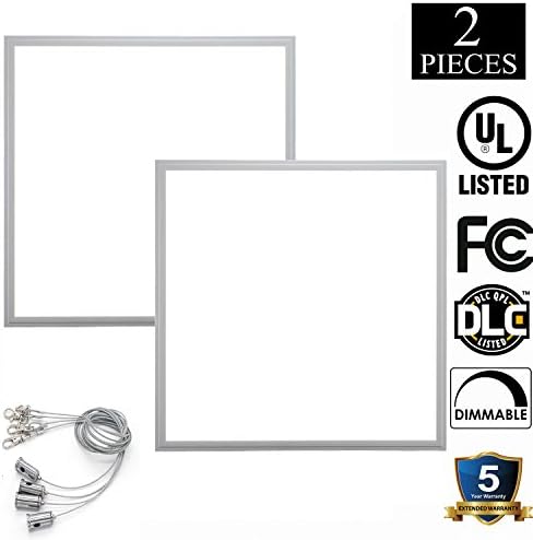 LED Panel Light 2X2 FT 40W 5000K 4000 Lumens 24 x 24" Dimmable 0-10v 100-277v White Frame Lights Suspension Kit Included DLC &amp; UL- Pack of 2