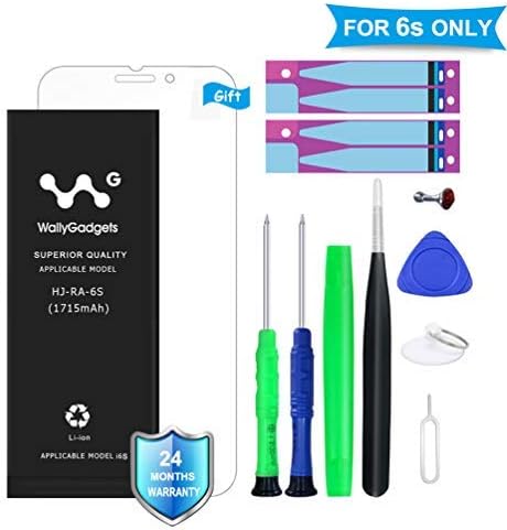 WallyGadgets Battery Replacement Compatible for iPhone 6s with Complete Repair Tools Kit,Instructions,Adhesive Strip and Tempered Glass Screen Protector - 1715 mAh 0 Cycle - 24 Months Warranty