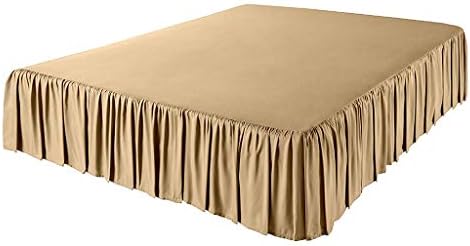 LuxuriousSheets 3 Side Coverage Ruffle/Gathered Bed Skirt with 16 Inch Drop Length (King, Solid Beige) 1500 Series Brushed Microfiber - Covers Bed Legs and Frame