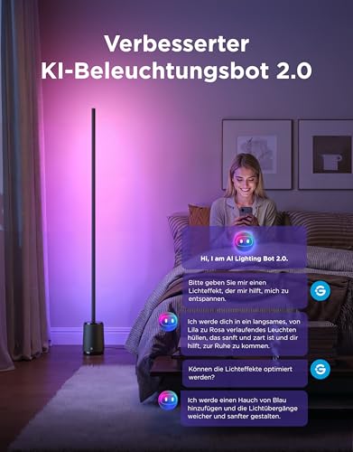 Govee Floor Lamp 3 Lite RGBICWW, 1400 lm Living Room Floor Lamp, 152 cm LED Reading Lamp, Dimmable with Music Synchronization, 105+ Scenes and 12 Music Modes, Compatible with Alexa Matter and