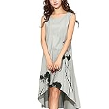 YESIDO Women Vintage Chinese-Style Cotton Linen Sleevessless A-Line Long Dress