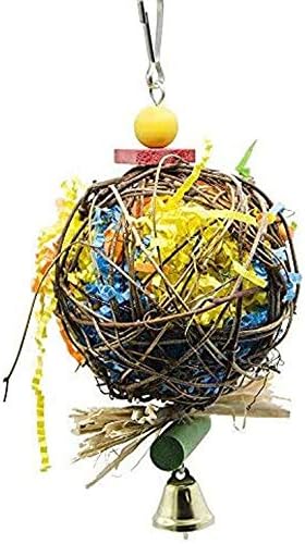 Wonninek 2 Pack Bird Chewing Toy Natural Rattan Ball Come with Paper Strips Foraging Shredder Toy Parrot Cage Hanging Bell Toy for Parrot Budgie Parakeet Cockatiel - Image 4